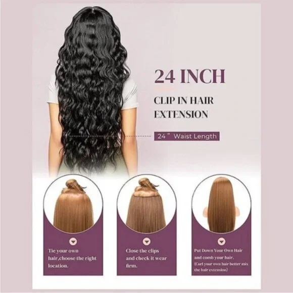 6PCS Clip In Hair Extensions 24, Black Brown with Highlight